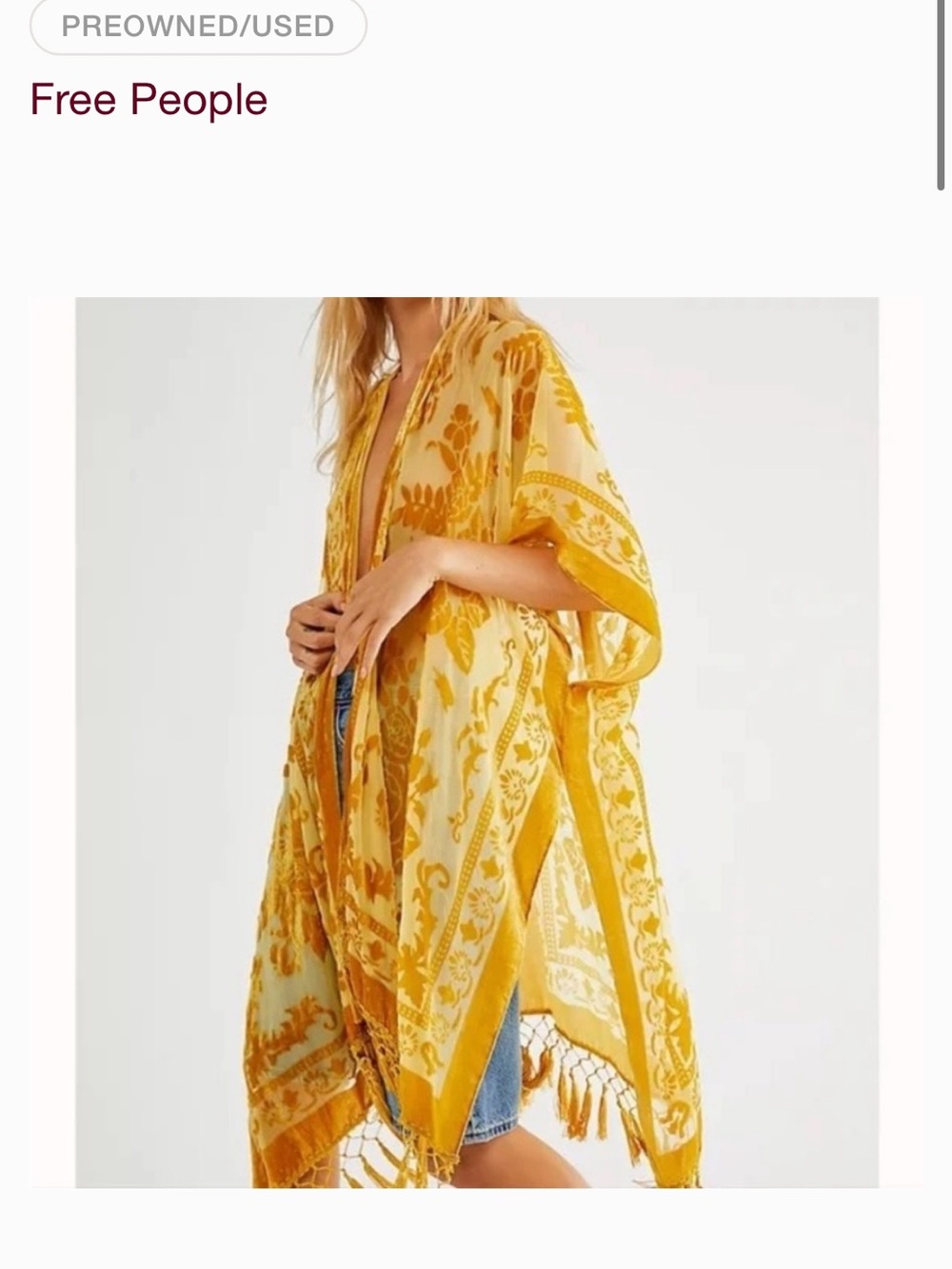 Free People Golden Yellow Velvet Burnout Kimono - Picture 5 of 5